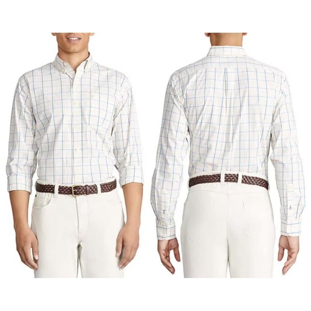 IZOD Premium Essential Classic Fit Long Sleeve Plaid Button Shirt Sz XXL New